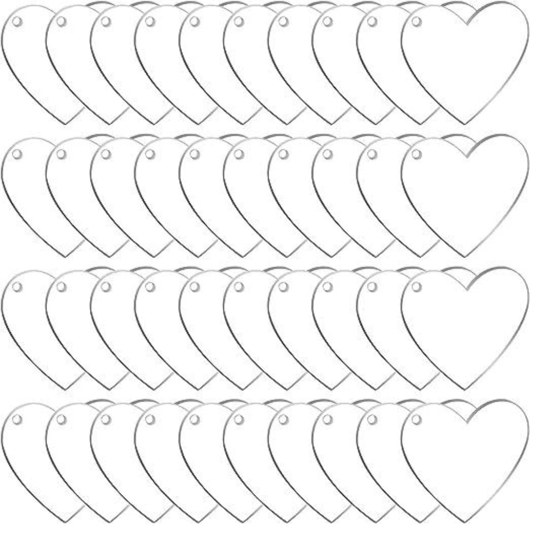 60 Pack 2 Inch Acrylic Heart Keychain Blanks